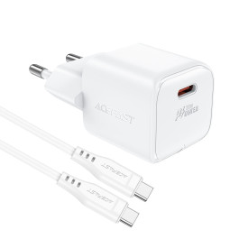 Зарядно Acefast GaN PD20W - A73 Mini with 1.2m cable - USB-C x 1, White