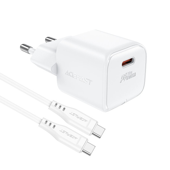 Зарядно Acefast GaN PD20W - A73 Mini with 1.2m cable - USB-C x 1, White