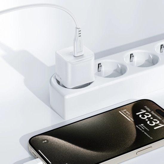 Зарядно Acefast GaN PD20W - A73 Mini with 1.2m cable - USB-C x 1, White