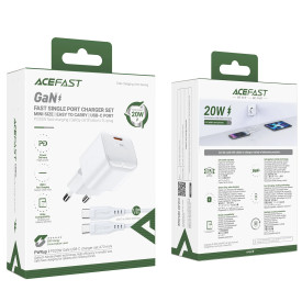 Зарядно Acefast GaN PD20W - A73 Mini with 1.2m cable - USB-C x 1, White