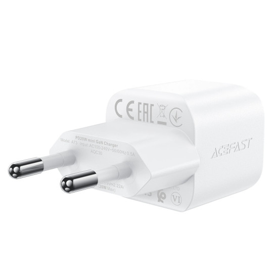 Зарядно Acefast GaN PD20W - A73 Mini with 1.2m cable - USB-C x 1, White