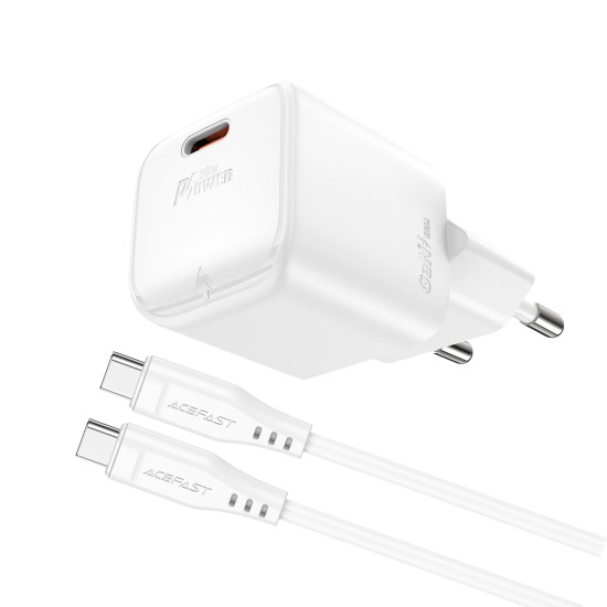 Зарядно Acefast GaN PD20W - A73 Mini with 1.2m cable - USB-C x 1, White
