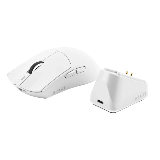 Безжична мишка Ajazz AJ139P V3 MC - Wireless Gaming Mouse - 1K, Magnetic Charging Dock, White