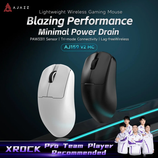 Безжична мишка Ajazz AJ159 V2 MC - Wireless Gaming Mouse - 1K, Magnetic Charging Dock, Black