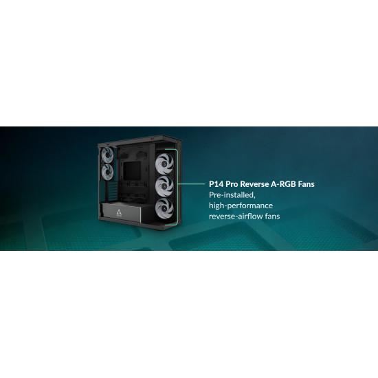 Кутия за компютър Arctic Case E-ATX - Xtender (Mirror Black) - 5 A-RGB Fans included