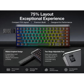 Безжична клавиатура Aula Wireless Gaming Mechanical Keyboard HERO 75 HE - Stormrise Magnetic Switch [Linear] (English US), Black