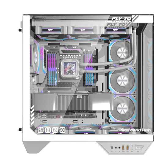 Кутия за компютър Darkflash Case ATX - DY470 Ice White - 4 x 120 mm Infinity Mirror Fans