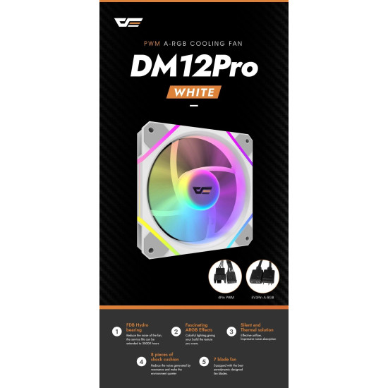 Вентилатор DarkFlash DM12 Pro, 120mm, ARGB, PWM, Rifle Bearing, White