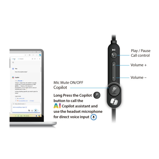 Слушалки Genius Headset HS-220U - AI, USB-C, Mic, Black