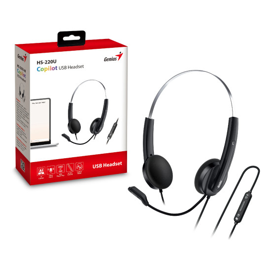 Слушалки Genius Headset HS-220U - AI, USB-C, Mic, Black