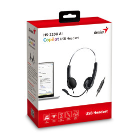 Слушалки Genius Headset HS-220U - AI, USB-C, Mic, Black
