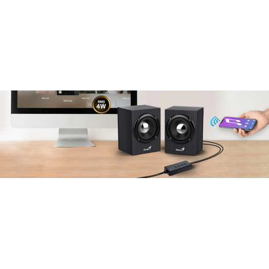 Тонколони Genius Speakers 2.0 - SP-HF385BT - 4W RMS, Bluetooth 5.0, Wood