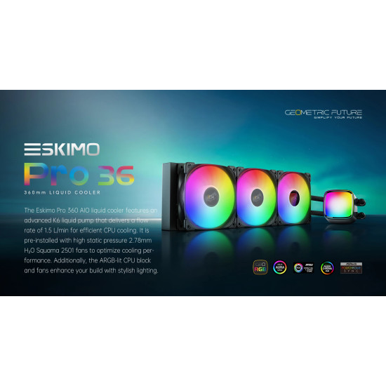 Водно охлаждане Geometric Future Water Cooling - Eskimo Pro 360 White - Addressable RGB, LGA1851/AM5