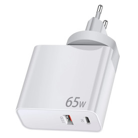 Зарядно Makki Charger Wall GaN - USB Type-C/A 65W White - MAKKI-GN65W1A1C