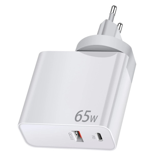 Зарядно Makki Charger Wall GaN - USB Type-C/A 65W White - MAKKI-GN65W1A1C