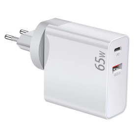 Зарядно Makki Charger Wall GaN - USB Type-C/A 65W White - MAKKI-GN65W1A1C