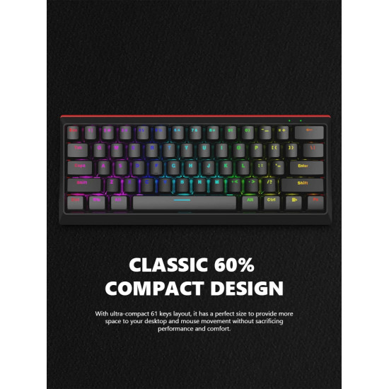 Клавиатура Marvo Gaming Mechanical keyboard 61 keys TKL - KG962G - RED switches, RGB