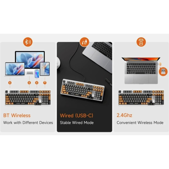 Безжична клавиатура MCHOSE Wireless Gaming Mechanical Keyboard UT98 Classic Therapy - Silent Peach V3 Switch [Linear] (English US)