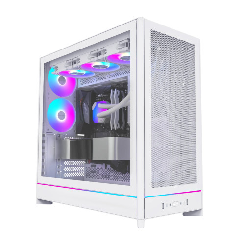 Кутия за компютър Montech HS01 PRO, Mid-Tower, Mesh, 5x120mm ARGB вентилатора, Reversible Layout, White