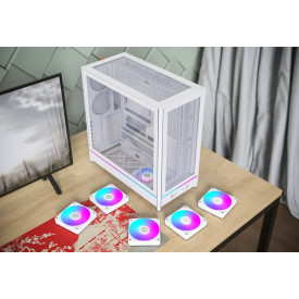 Кутия за компютър Montech HS01 PRO, Mid-Tower, Mesh, 5x120mm ARGB вентилатора, Reversible Layout, White