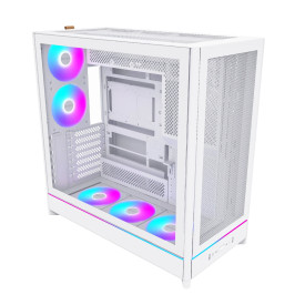 Кутия за компютър Montech HS01 PRO, Mid-Tower, Mesh, 5x120mm ARGB вентилатора, Reversible Layout, White