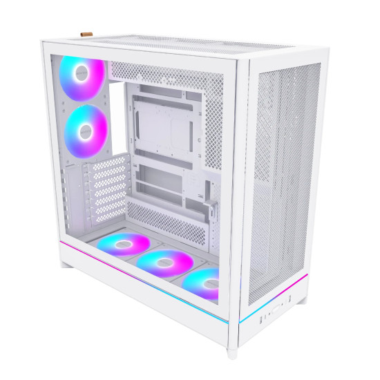 Кутия за компютър Montech HS01 PRO, Mid-Tower, Mesh, 5x120mm ARGB вентилатора, Reversible Layout, White