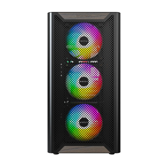 Кутия за компютър Montech Case ATX - XR Wood (B) - 4 x 120 mm ARGB Fans, Wood, USB-C, Black