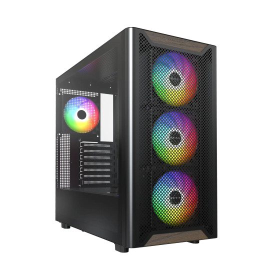Кутия за компютър Montech Case ATX - XR Wood (B) - 4 x 120 mm ARGB Fans, Wood, USB-C, Black