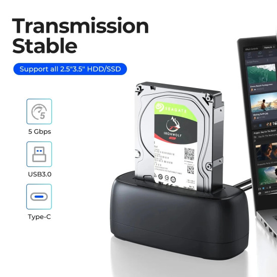 HDD докинг станция Orico Storage - HDD/SSD Dock - 2.5/3.5 inch USB-C/A - DD18C3-EU-BK