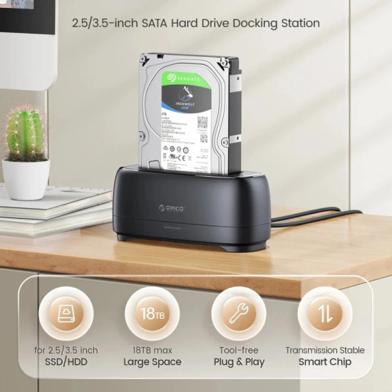 HDD докинг станция Orico Storage - HDD/SSD Dock - 2.5/3.5 inch USB-C/A - DD18C3-EU-BK