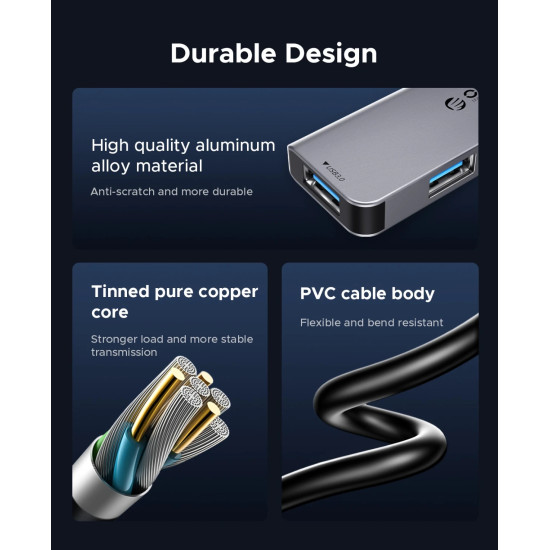 USB хъб Orico HUB USB-C/USB-A 7 port - USB-C x 2, USB3.0 x 1, USB2.0 x 4, Aluminium - YSA7-U3-GY