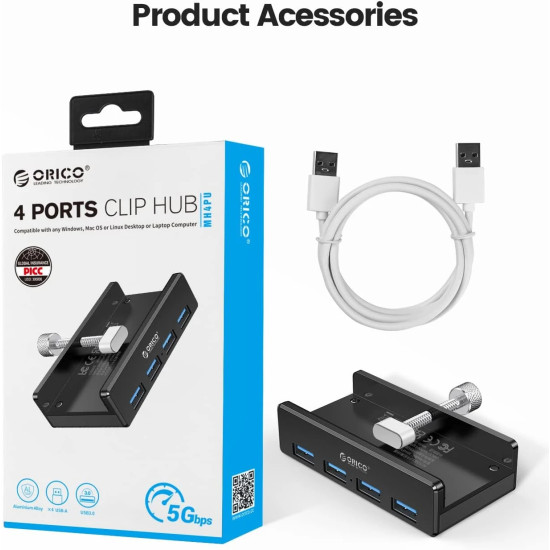 USB хъб Orico USB 3.0 HUB Clip Type 4 port, Black - MH4PU-BK