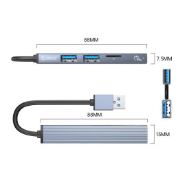 USB хъб Orico USB3.0/2.0 HUB 3 port + card reader, Aluminum - AH-A12F-GY
