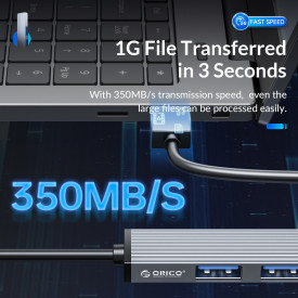 USB хъб Orico USB3.0/2.0 HUB 3 port + card reader, Aluminum - AH-A12F-GY