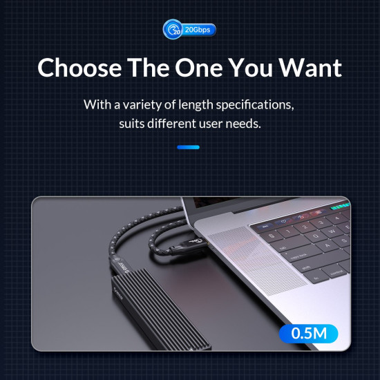 USB кабел Orico USB 3.2 Gen2x2 - Type-C to Type-C PD100W 20Gbps 0.5m Black - CM32-05-BK