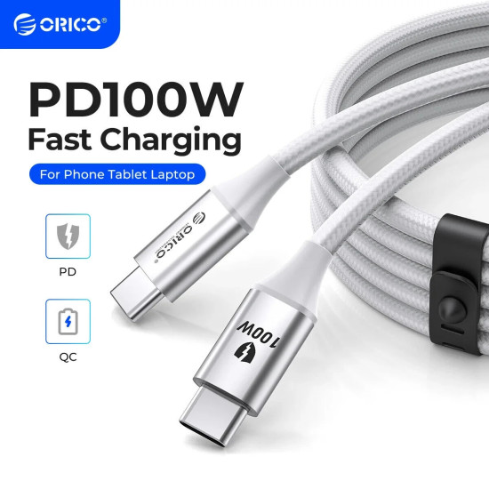 USB кабел Orico USB C-to-C PD 100W Charging 1.0m White - CDX-100CC-WH