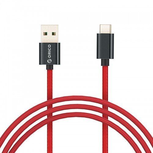 USB кабел Orico USB2.0 Type A to Type-C - 5A Fast Charging, Kevlar Braided, 1m - KAC-10-RD