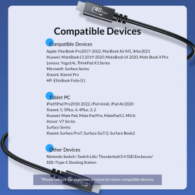 USB кабел Orico USB4.0 40Gbps M/M 0.5m Black PD100W - U4A05-BK