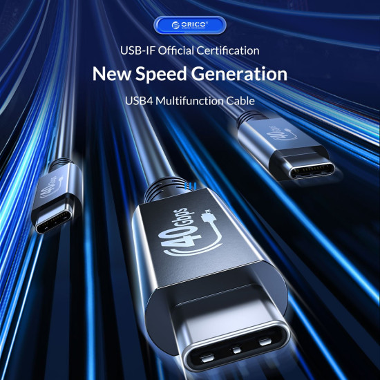 USB кабел Orico USB4.0 40Gbps M/M 0.5m Black PD100W - U4A05-BK