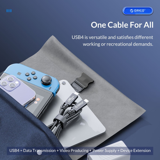 USB кабел Orico USB4.0 40Gbps M/M 0.5m Black PD100W - U4A05-BK