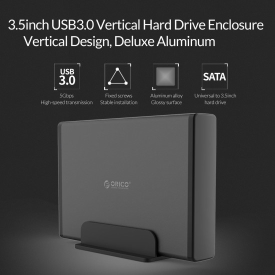 Кутия за диск Orico Storage - Case - 3.5 inch Vertical, USB3.0, Power adapter, UASP, black - 7688U3-BK