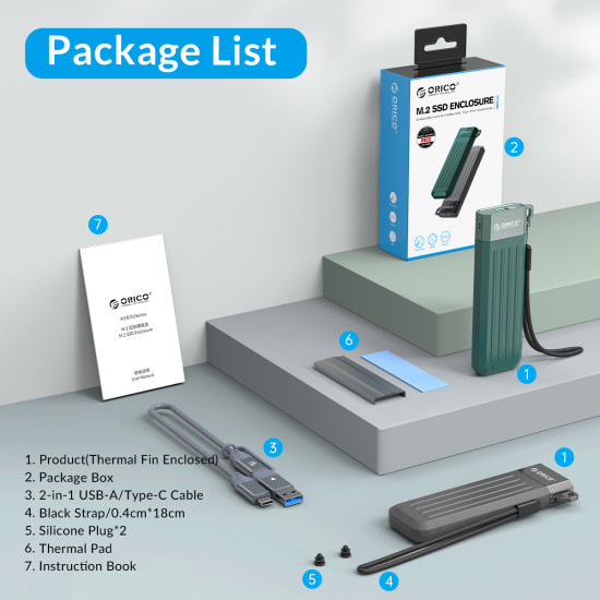 Външна кутия за диск Orico Storage - Case - M.2 NVMe M-key 10 Gbps Dark Green - MM2C3-G2-GR