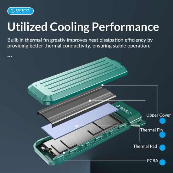 Външна кутия за диск Orico Storage - Case - M.2 NVMe M-key 10 Gbps Dark Green - MM2C3-G2-GR
