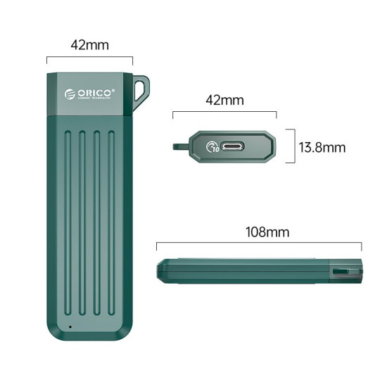 Външна кутия за диск Orico Storage - Case - M.2 NVMe M-key 10 Gbps Dark Green - MM2C3-G2-GR