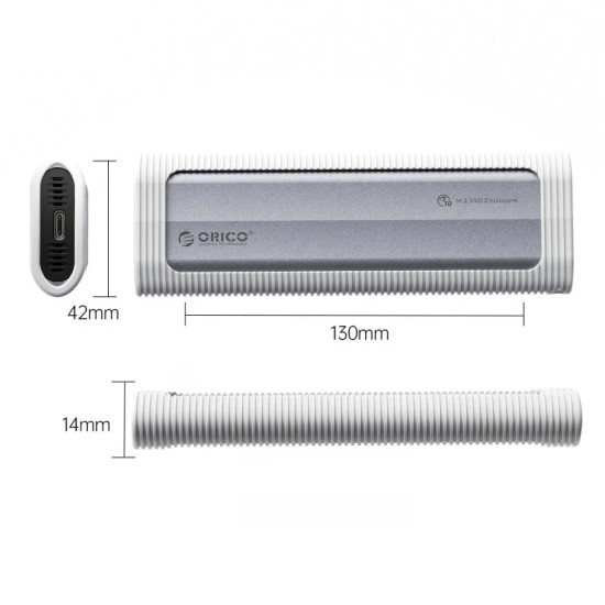 Външна кутия за диск Orico Storage - Case - M.2 NVMe M-key 10 Gbps, Silicone Protective Case, USB-C/A - AXM2-G2-V1-GY