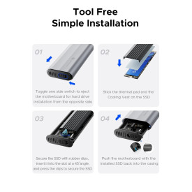 Външна кутия за диск Orico Storage - Case - M.2 NVMe M-key 10 Gbps, Silicone Protective Case, USB-C/A - AXM2-G2-V1-GY