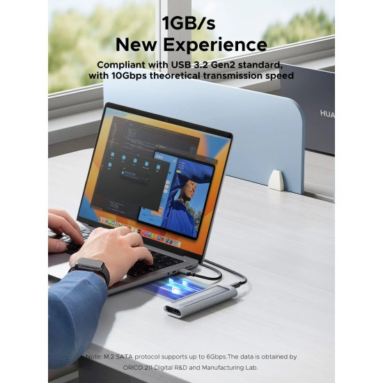 Външна кутия за диск Orico Storage - Case - M.2 NVMe M-key 10 Gbps, Silicone Protective Case, USB-C/A - AXM2-G2-V1-GY