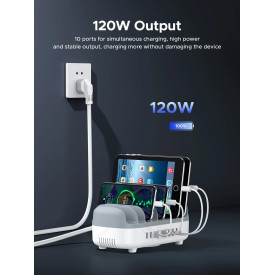 Зарядна станция Orico DUK-10P-EUWH, 220V, 10 x USB, 120W, White