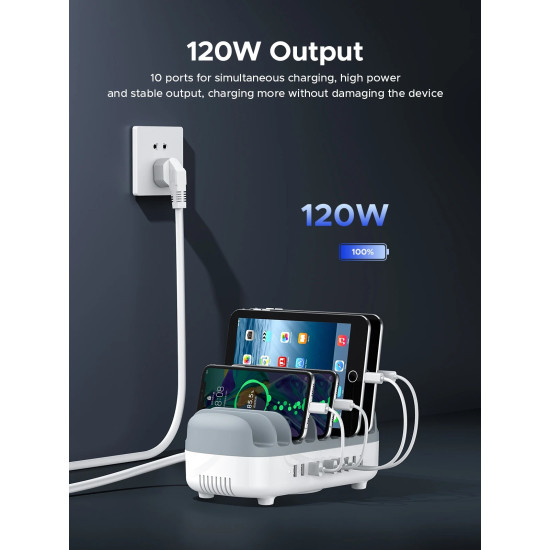 Зарядна станция Orico DUK-10P-EUWH, 220V, 10 x USB, 120W, White