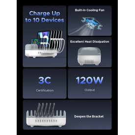 Зарядна станция Orico DUK-10P-EUWH, 220V, 10 x USB, 120W, White